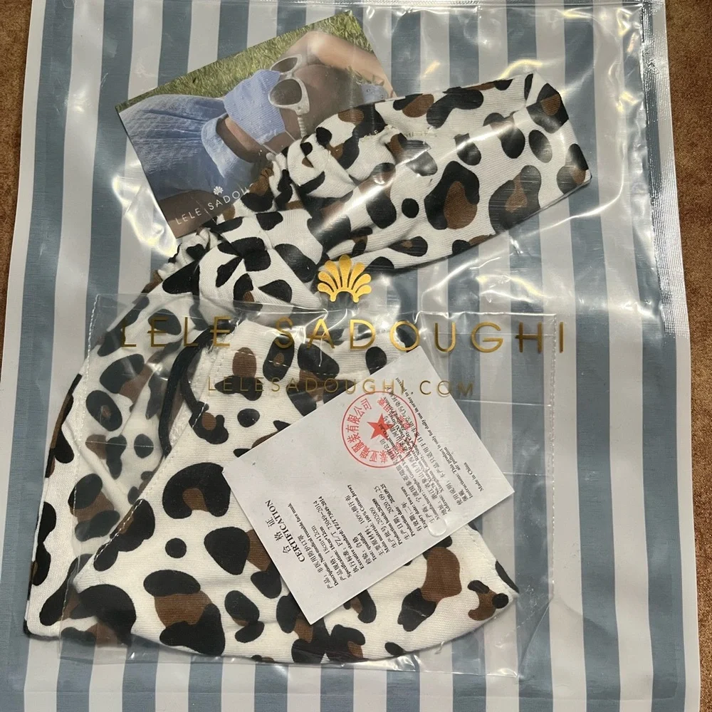 LELE SADOUGHI NWT AUTHENTIC IVORY LEOPARD COTTON BLEND FACE MASK & HEADB…